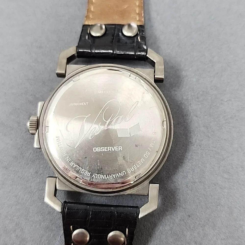 Vestal Observer Men's Black Faux Leather Wrist Watch